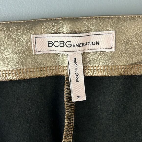 078 New BCBGeneration Straight Leg Metallic Gold Faux Leather Women's Pants - Picture 5 of 11